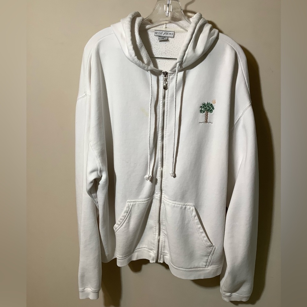 Wild Palms white hooded sweatshirt double pocket front long sleeve XXL